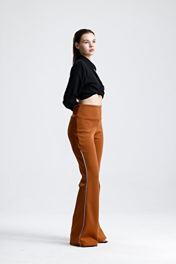 Sense Scuba Plus Size Pants with Side Zippers |   Pnt32751 Coffee