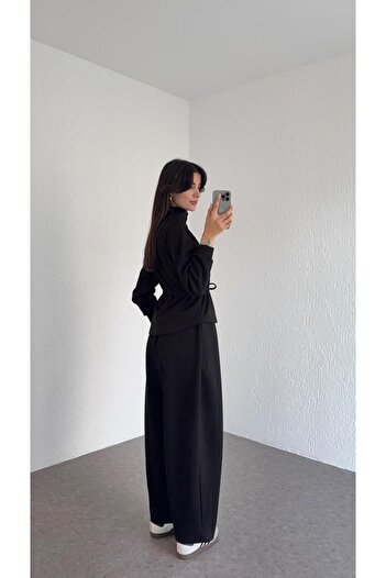 HAZELANNA Set negru din modal cu croiala shalwar