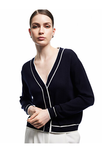 Koton Long Sleeve Pocketed V-Neck Striped Knitwear Cardigan