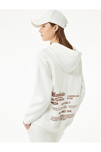Koton Three-Thread Raised Print Oversized Hooded Sweatshirt with Printed Back