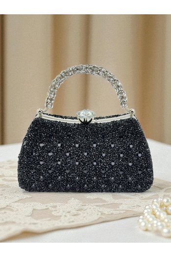 Biçanta Special Design Black Color Fully Stone-Encrusted Handle Women's Evening Dress Bag Wedding Engagement Prom