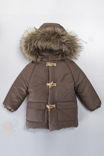 Bebek Vadisi New Foiled Plush Furry Zippered Quilted Hooded Snow Puffer Winter Baby Boy Coat Children's Coat