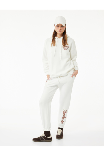 Koton Three-Thread Raised Print Oversized Hooded Sweatshirt with Printed Back