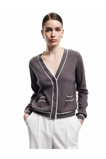 Koton Long Sleeve Pocketed V-Neck Striped Knitwear Cardigan