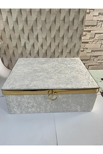 ORUÇ BEY Velvet Coated Luxury Storage Box Cream Gold - Dowry, Gift and Decorative Arrangement Box