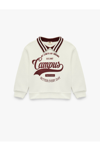 Koton Shardonlu Long Sleeve Printed Shirt Collar Sweatshirt