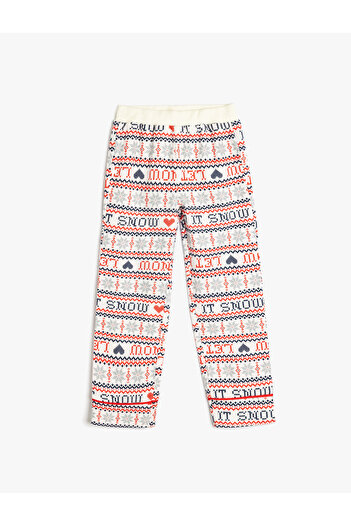 Koton Christmas Patterned Cotton Pajama Bottoms with Elastic Waist