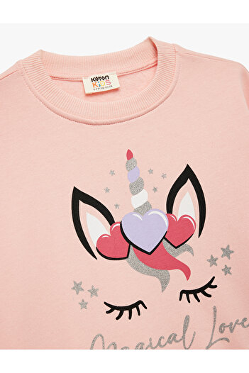 Koton Simli Unicorn Baskılı Şardonlu Uzun Kollu Bisiklet Yaka Sweatshirt