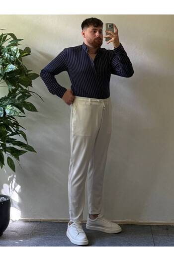 Arvens Navy Blue White Striped Modal Fabric Shirt Top Quality Fabric Men's Shirt Women's Unisex