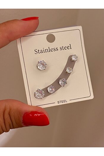 Butik Multiple Steel Baguette Stone Earrings