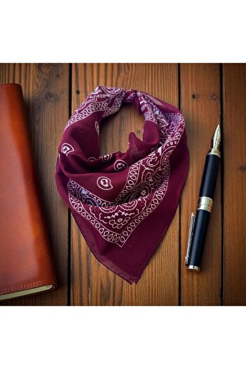 ALS Tasarım Dünyası Burgundy Color Ethnic Patterned 100% Cotton Bandana