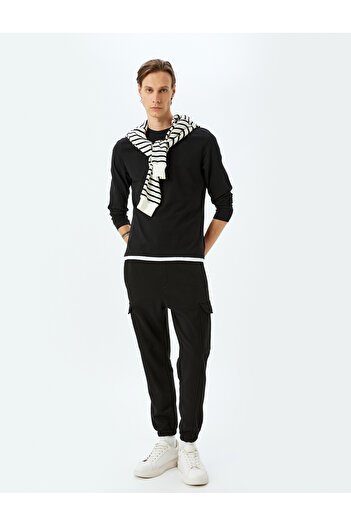 Koton Crew Neck Color Contrast Detailed Cotton Long Sleeve T-Shirt