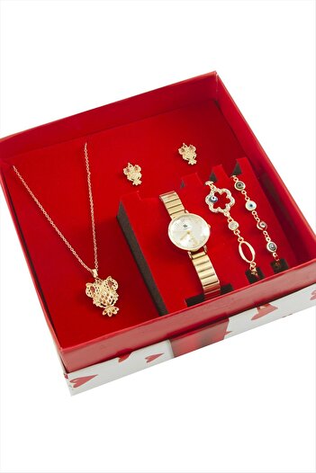 feryal Metal Wristwatch and Jewelry Set Combination