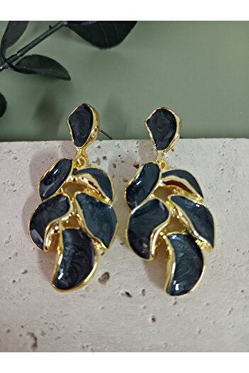 mos&more Black Pearlescent Leaf Model Women's Earrings