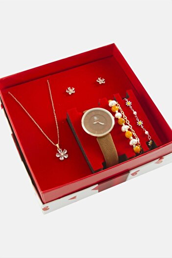 feryal Strap Watch and Jewelry Set Combination