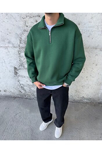 DİFRANSEL Half Zipper Ribbed Cotton Sweatshirt