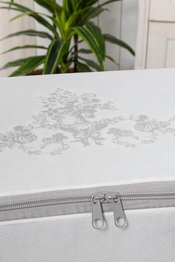 Madame Coco Yeni Sezon Çiçek Desen Baskılı Hurç - Beyaz/Gri - 74x46x46 cm - BEYAZ/GRİ