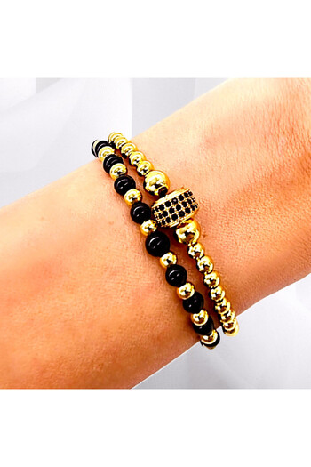 velve Gemma set, two unisex bracelets, with stainless steel balls and zirconium crystals, Bracelets