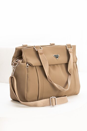 VESSARA Women's Mink Color Satin Fabric 5 Compartment Adjustable Cross Strap Hand and Shoulder Bag