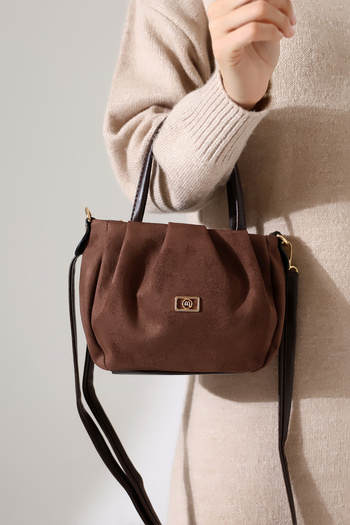 Encool Brown Women's Nubuck Small Size Lined Bag Stylish, Elegant Shoulder and Hand Bag for Evening and Invitations