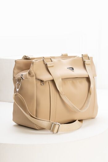VESSARA Women's Dark Beige Satin Fabric 5 Compartment Adjustable Cross Strap Hand and Shoulder Bag