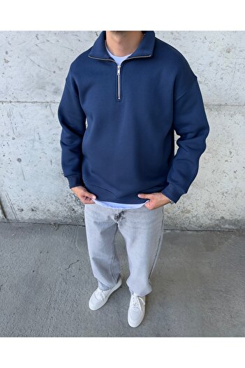 DİFRANSEL Half Zipper Ribbed Cotton Sweatshirt
