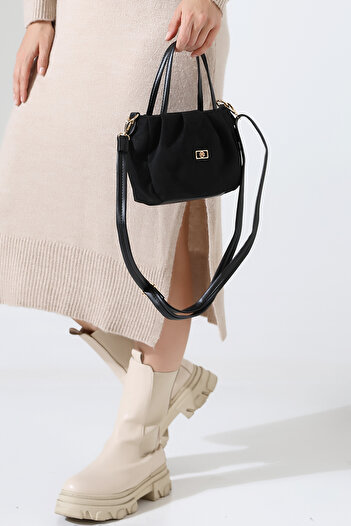 Encool Black Women's Nubuck Small Lined Bag – Stylish, Elegant Shoulder and Handbag for Evening and Events