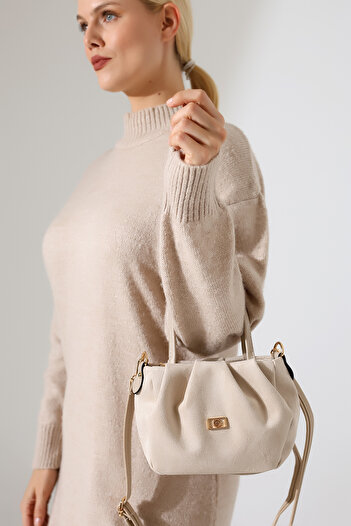 Encool Beige Women's Nubuck Small Lined Bag – Stylish, Elegant Shoulder and Handbag for Evening and Events