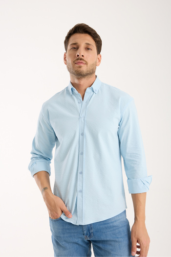 jack carisma Blue Oversize Lycra Gofre Textured Shirt