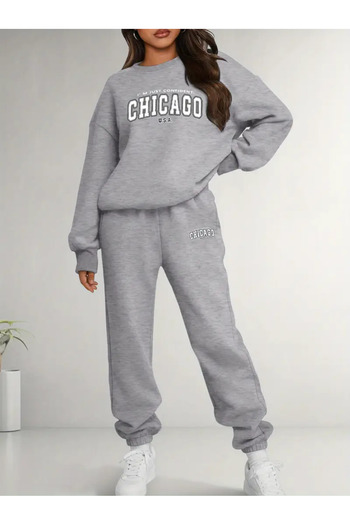 darkopia Unisex Chicago Printed Oversize 3 Thread Crew Neck Sweatshirt Tracksuit Set