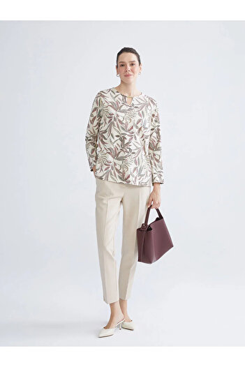 LC Waikiki Lcw Gracebeige Crew Neck Floral Blouse