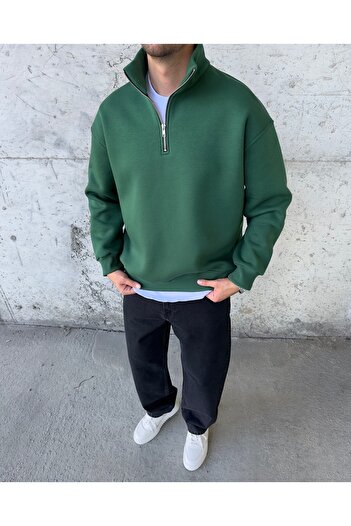 DİFRANSEL Half Zipper Ribbed Cotton Sweatshirt