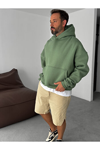 BYBASICMAN Yeşil Basic Kapüşonlu Sweatshirt JJ-163