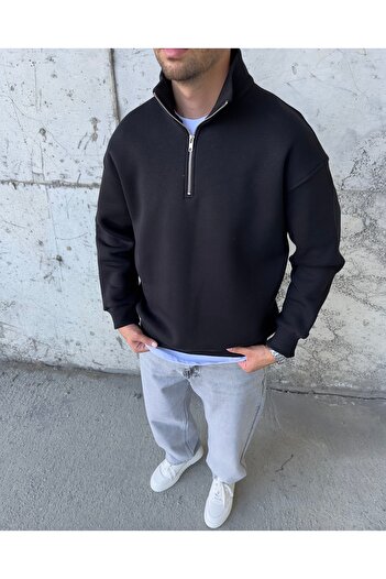 DİFRANSEL Half Zipper Ribbed Cotton Sweatshirt