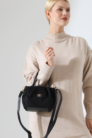 Encool Black Women's Nubuck Small Lined Bag – Stylish, Elegant Shoulder and Handbag for Evening and Events