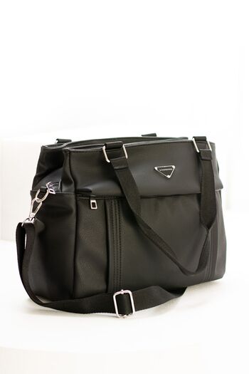 VESSARA Women's Black Color Faux Leather 5 Compartment Adjustable Cross Strap Hand and Shoulder Bag