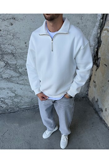 DİFRANSEL Half Zipper Ribbed Cotton Sweatshirt