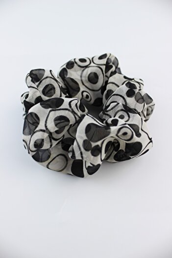 İLKYAZ Patterned Chiffon Fabric Rubber Buckle Bagel Buckle - Gray