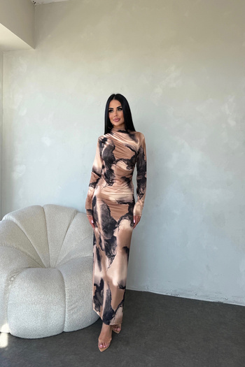LİLA İSTANBUL Φόρεμα με λαιμόκοψη και αυτοσχεδιασμένο σχέδιο