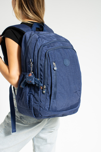 VESSARA Navy Blue Imported Waterproof Fabric Mega Size Backpack School Bag with Key Gift