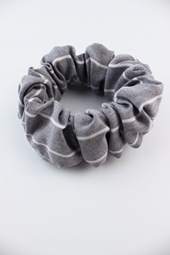 İLKYAZ Stripe Patterned Cotton Rubber Buckle Bagel Buckle - Gray