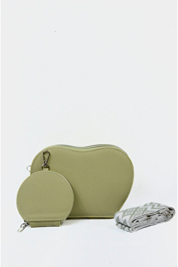 Mazel Design 3425 Genuine Leather Zippered Mini Wallet Heart Model Imported Women's Hand, Arm and Shoulder Bag Green