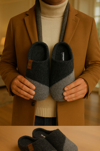 Behtah Kundura Men's Winter House Slippers Comfortable Sole Warm Washable Home Slippers