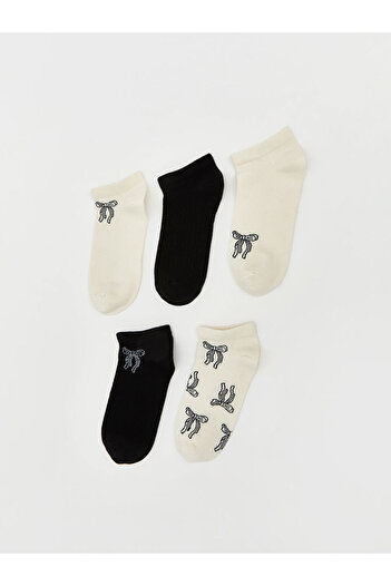 LC Waikiki Sparkling Choices from Shining Store |   Ribbon Printed Women's Booties Socks 5 Pack