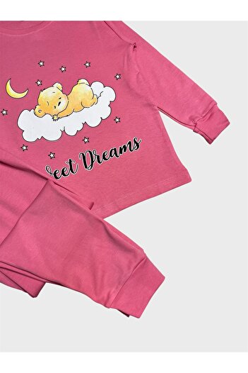 ALİŞ KİDS Girls' Cotton Pink Cloud Moon Star Pattern Long Sleeve Pajama Set