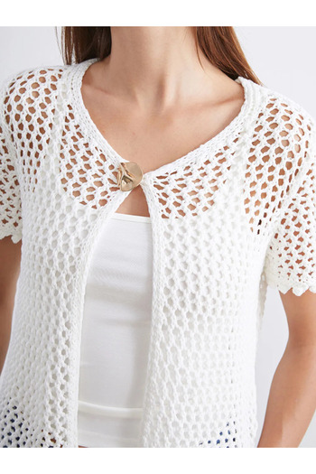 LC Waikiki Soulifeekru Crew Neck Openwork Women's Knitwear Cardigan