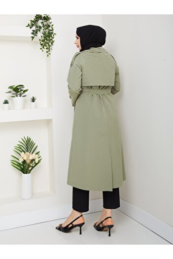 Vibeys Collection Women's Belted and Zipper Detailed Trench Coat