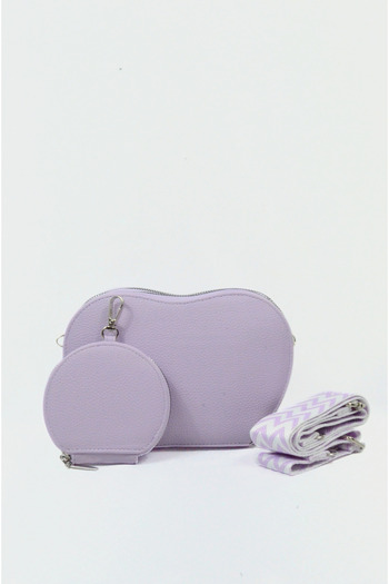 Mazel Design 3425 Genuine Leather Zippered Mini Wallet Heart Model Imported Women's Hand, Arm and Shoulder Bag Lilac