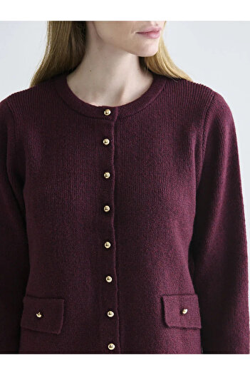 LC Waikiki Lcwaikiki Classicburgundy Crew Neck Women's Knitwear Cardigan