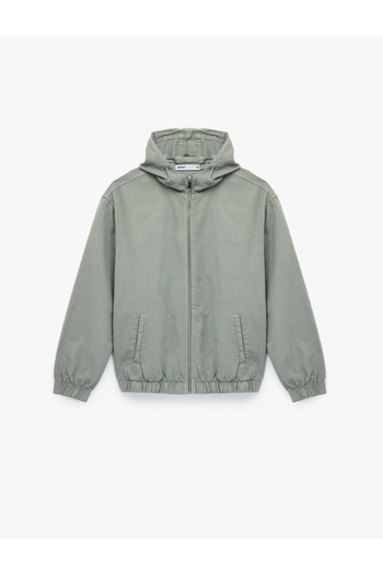 Koton Cotton Pocket Long Sleeve Zipper Oversize Hooded Jean Jacket